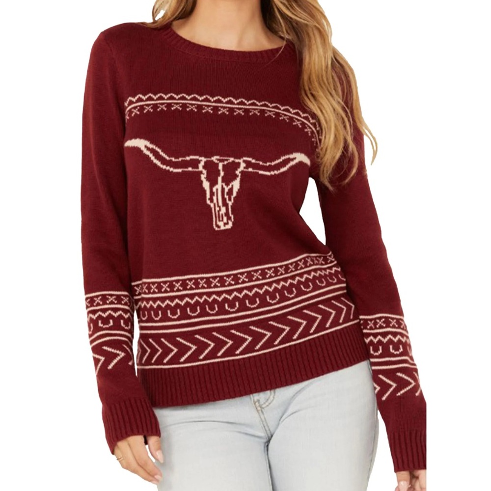 Cotton & Rye Western retro longhorn cotton Sweater for festival, casual M